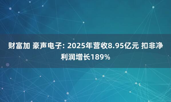 财富加 豪声电子: 2025年营收8.95亿元 扣非净利润增长189%